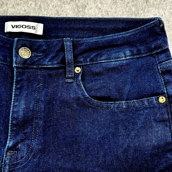 Vigoss Jagger Flare Dark Blue Denim Jeans Size 30 Mid-Rise Stretch Cotton Blend - Picture 8 of 15